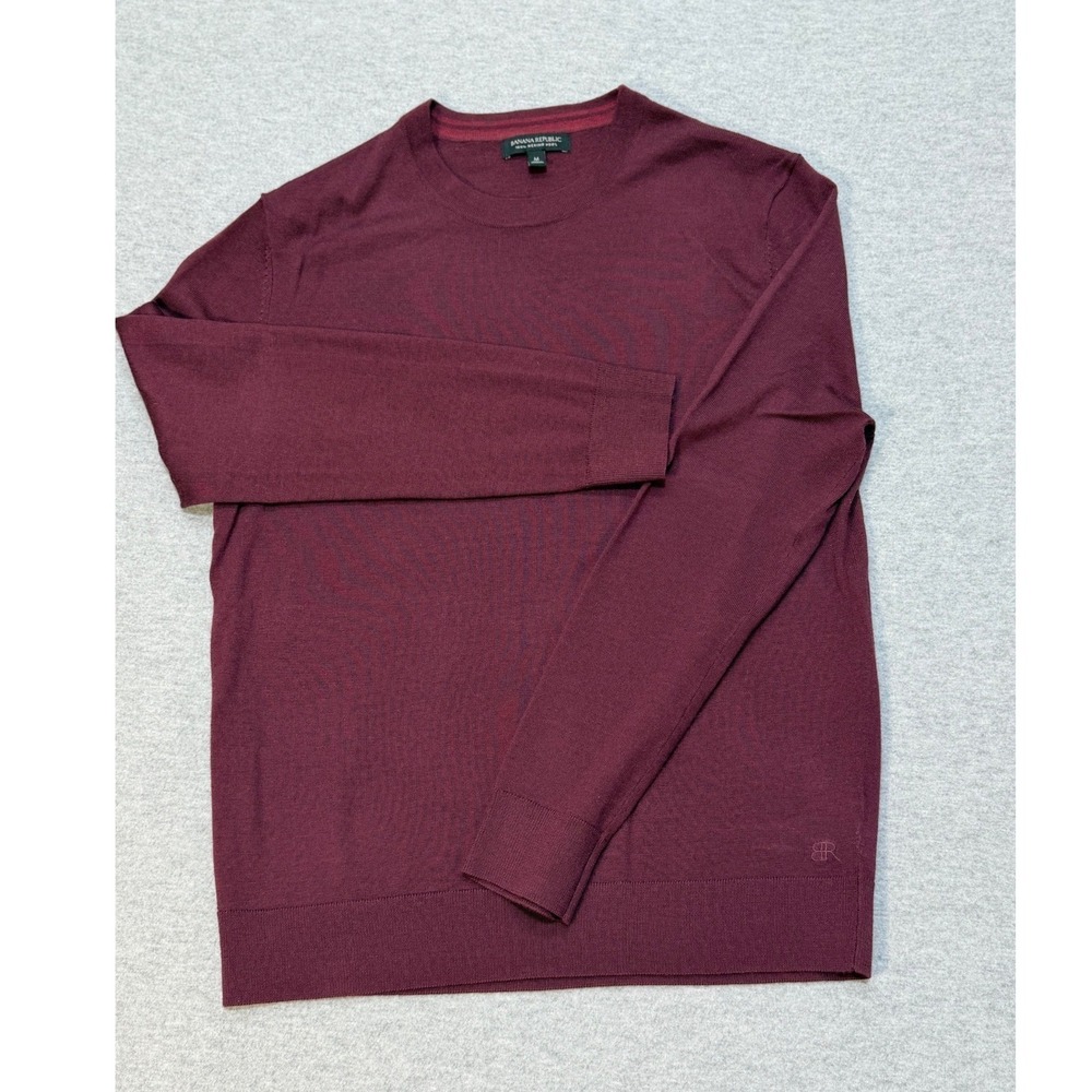 Banana Republic Mens M Burgundy 100% Merino Wool Crew Neck Sweater